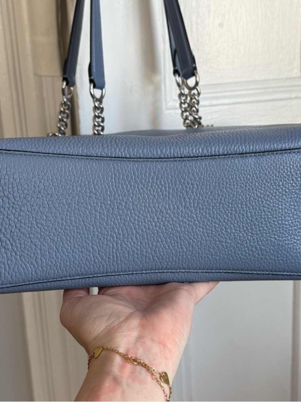 Coach Pebbled Leather Tote in Slate Blue with Chain Straps - Picture 3 of 6